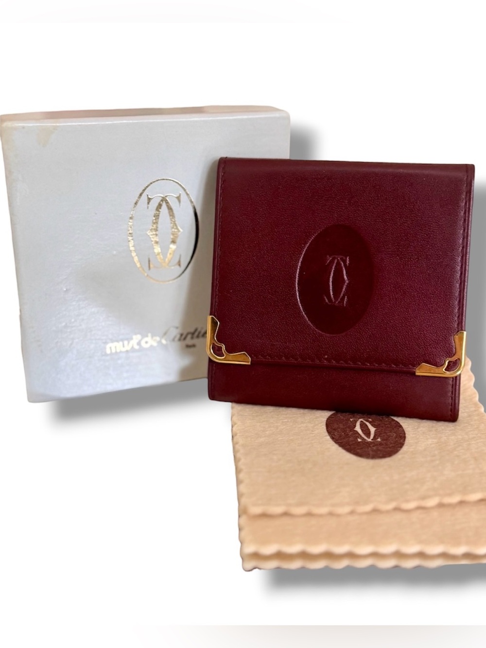 Must de Cartier Square Coin Purse Bordeaux Wallet NIB